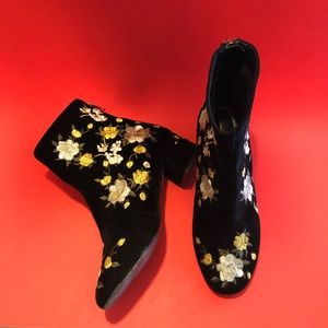 Topshop velvet embroidered ankle boots
